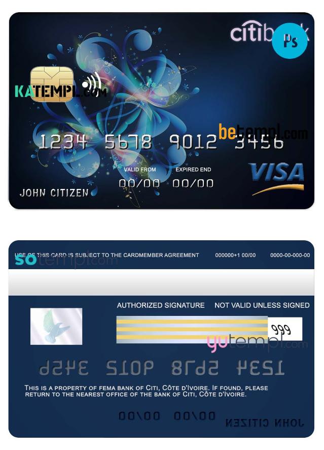 Côte d’Ivoire Citi bank visa credit card template in PSD format, fully editable